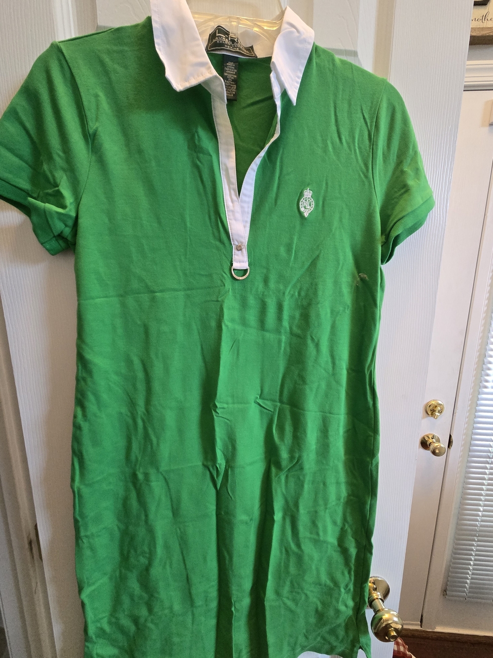 Lauren By Ralph Lauren- Womens Green Polo One-Piece Dress with White Collar